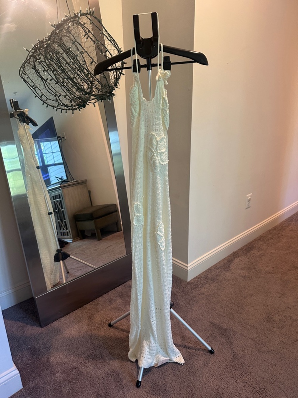 SHEIN White Backless Crochet Maxi Dress